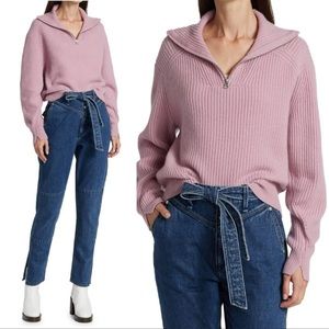 Rag and Bone Pierce Cashmere Half Zip Turtleneck Sweater Lilac Pink X-Large